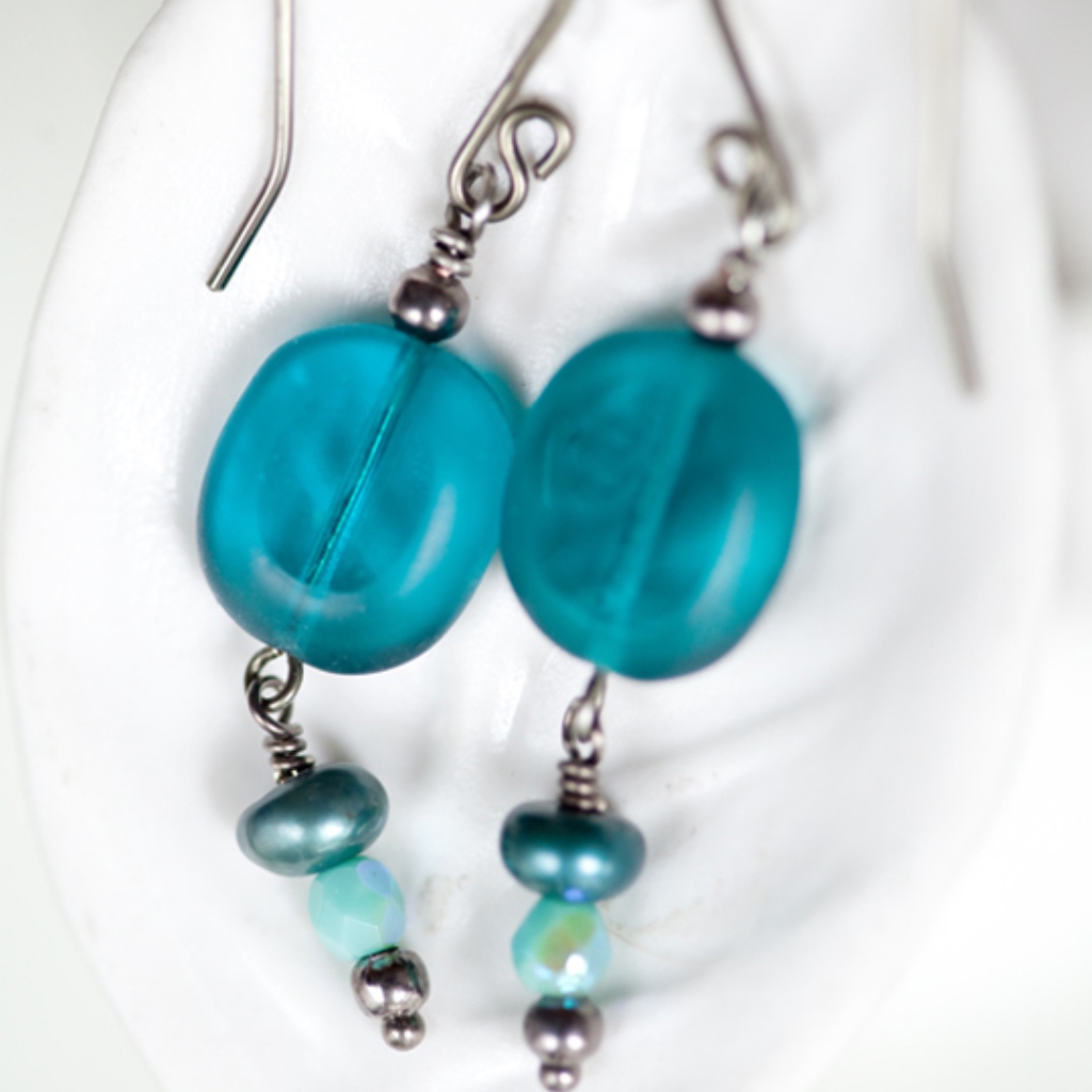 Dark Teal Dangling Earrings Handmade New!